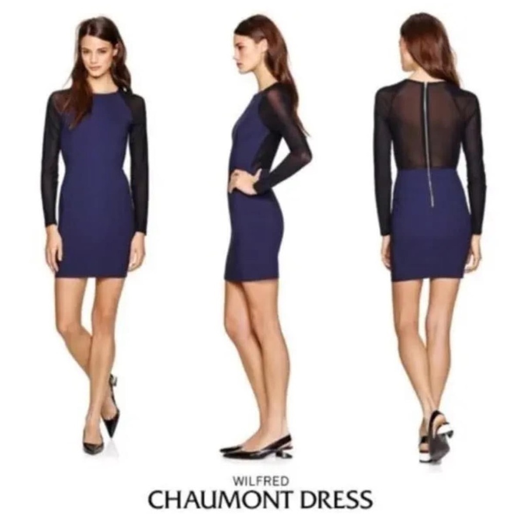 ARITZIA - WILFRED - Chaumont Dress in Navy/Black. Sheer sleeves/back. Size: 0